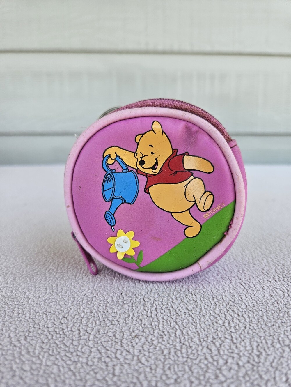 VTG Disney Winnie the Pooh Pink Vinyl Coin Purse Watering Can Keychain 3.25"